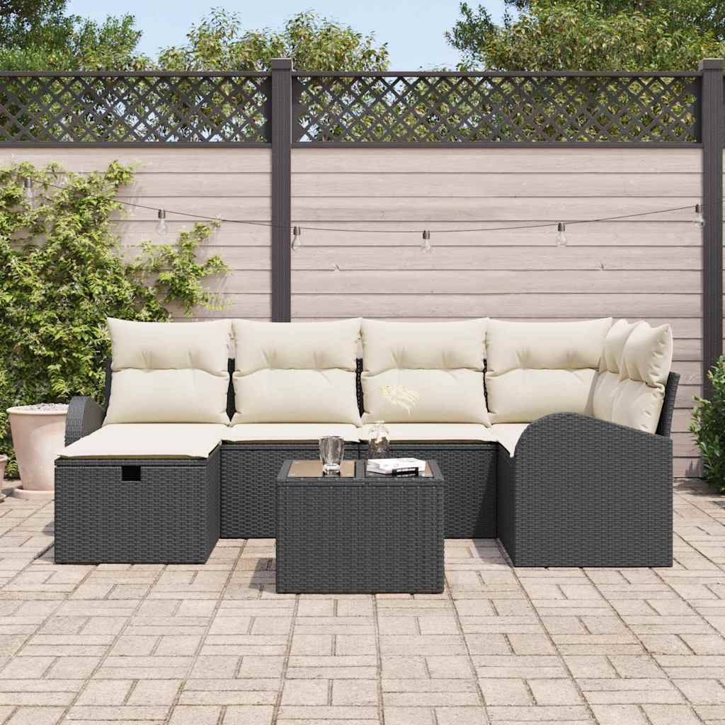 Salon Jardin Luxe 7 pcs Polyrotin Noir avec Table et Canapés Rangement pour Grande Terrasse Moderne – ComfortXL Outdoor Living - Image 3