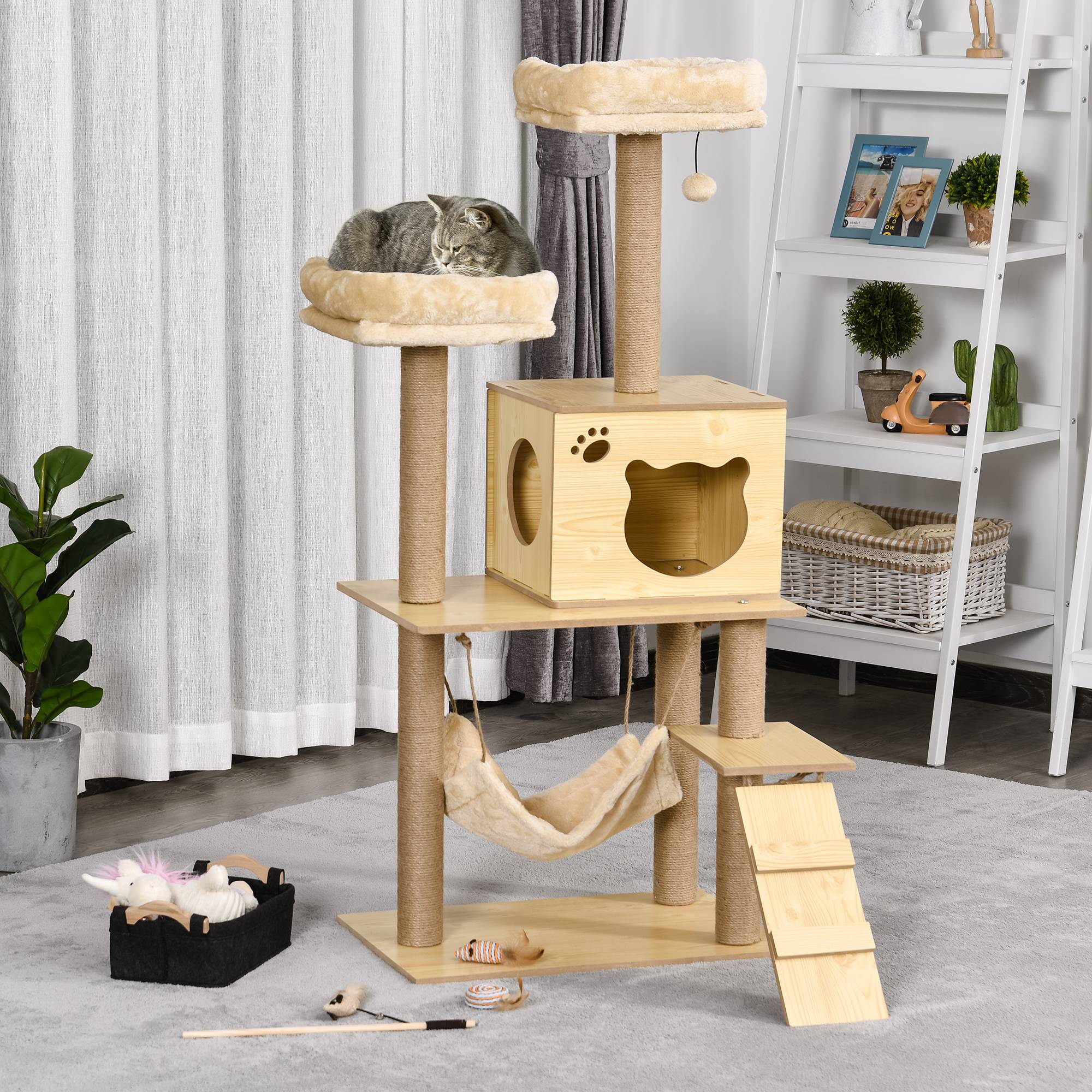 arbre à chat design contemporain poteaux sisal niche plateformes hamac balle beige griffoir chat intérieur - Image 4