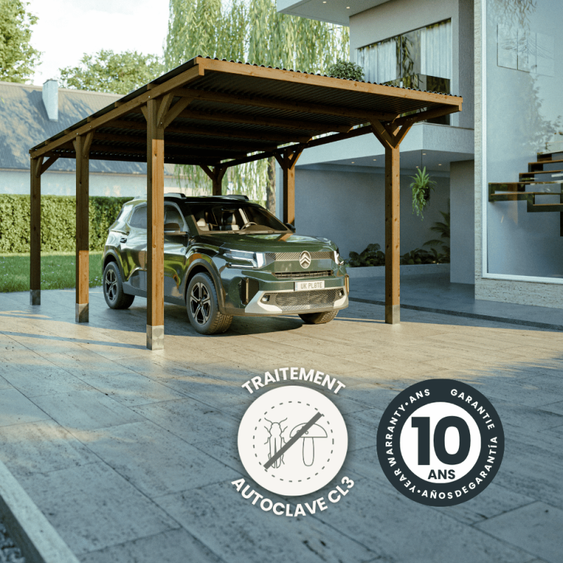 Cerland - CARPORT BOIS 1 VOITURE 16,5M² 6 POTEAUX 12X12 - Image 5