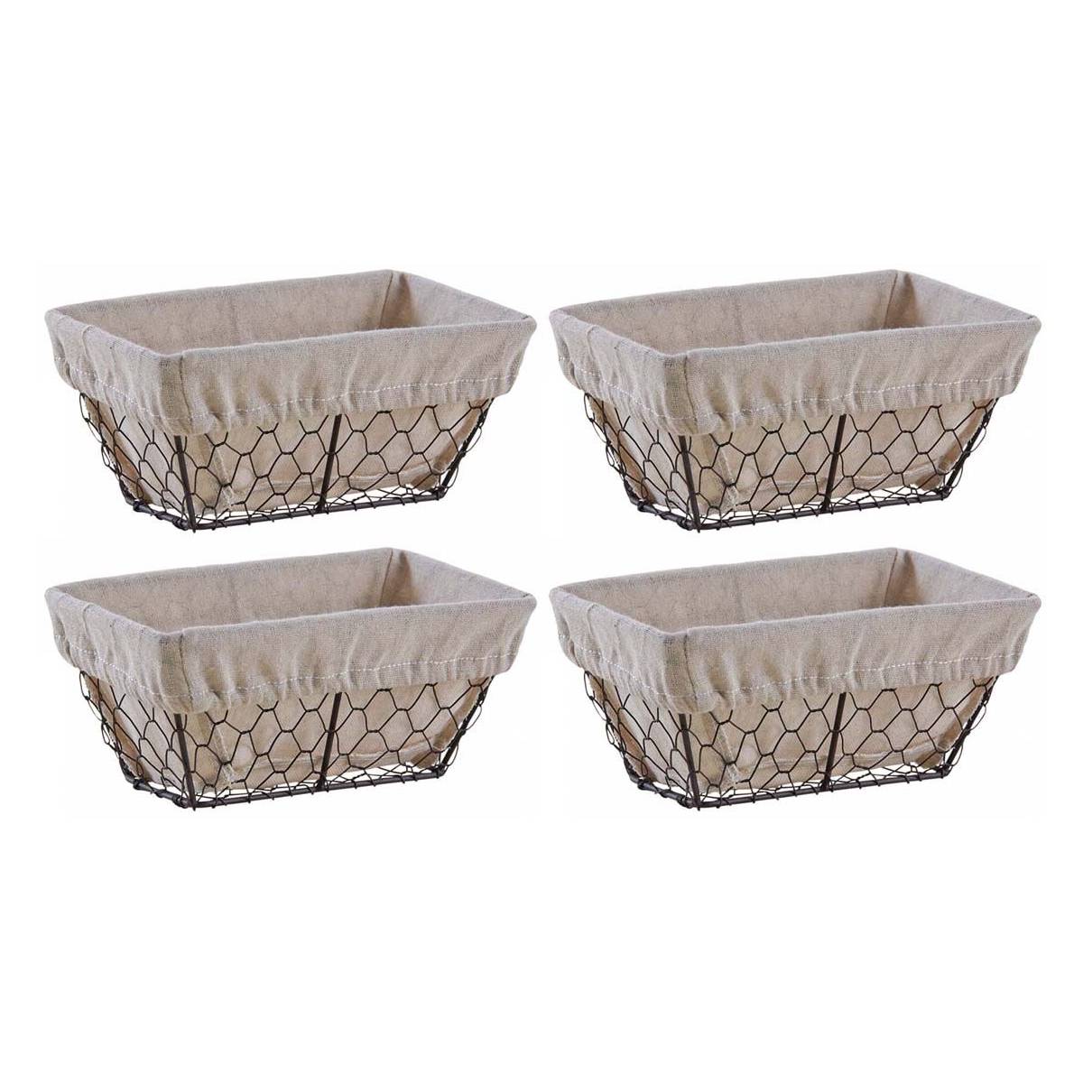 Aubry Gaspard - Corbeille rectangulaire en grillage vieilli et jute (Lot de 4) - Image 1