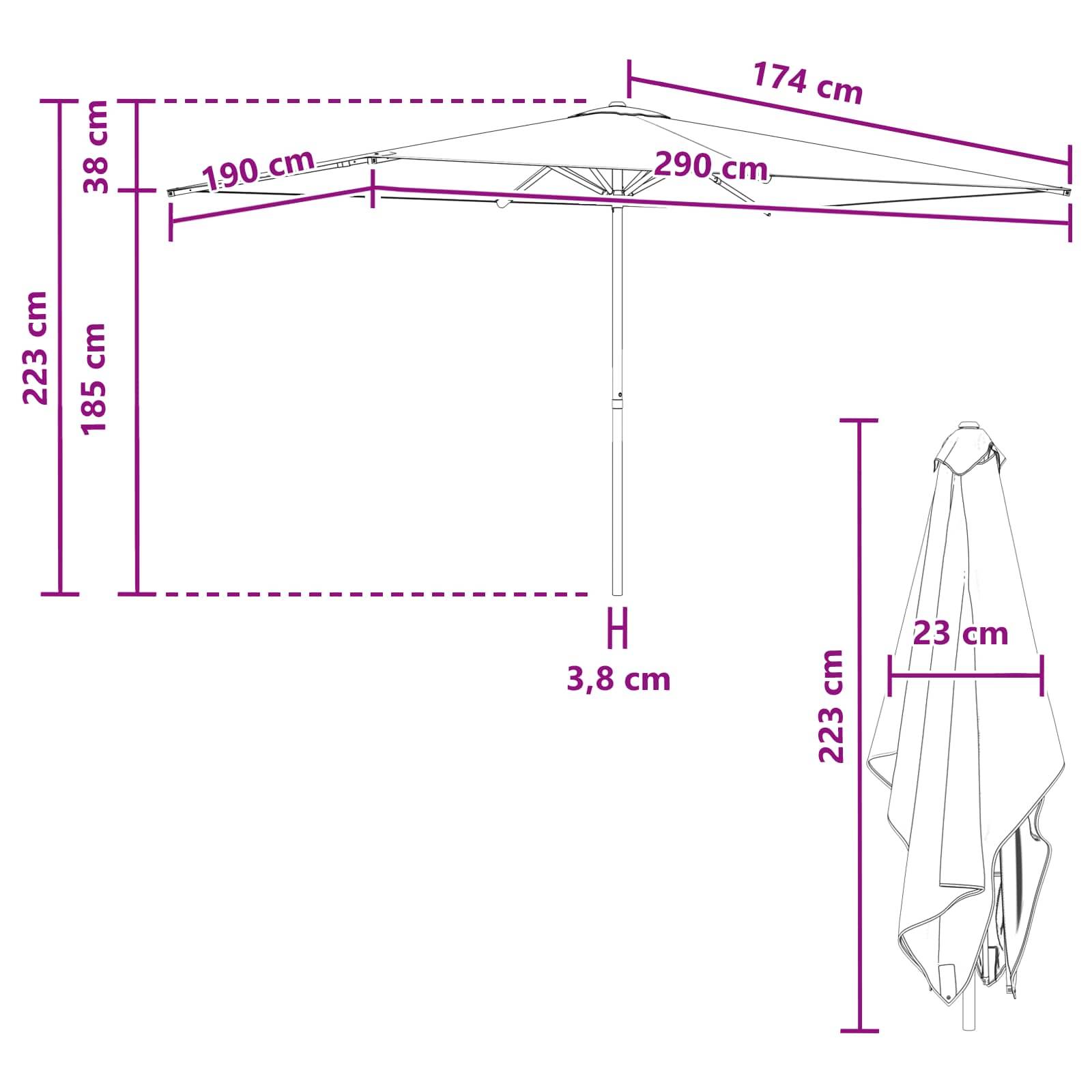 Parasol de jardin polyester anthracite 290 x 190 x 223 cm - PANGIVO - Image 7