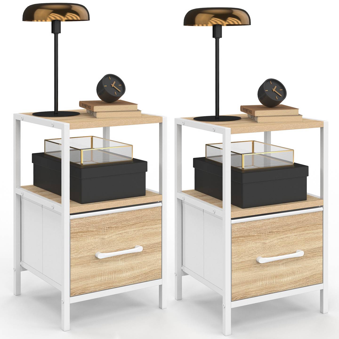 IDMARKET - Lot de 2 tables de chevet UTAH 1 tiroir et 1 niche bois et blanc - Image 2