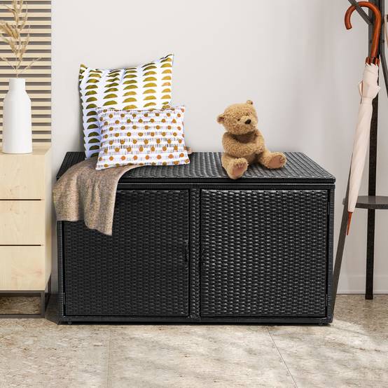 Coffre de Rangement Jardin 335L en Rotin PE Charge Max.120 kg Cadre en Acier avec 2 Etagères 115 x 60 x 65 CM Noir - Image 4