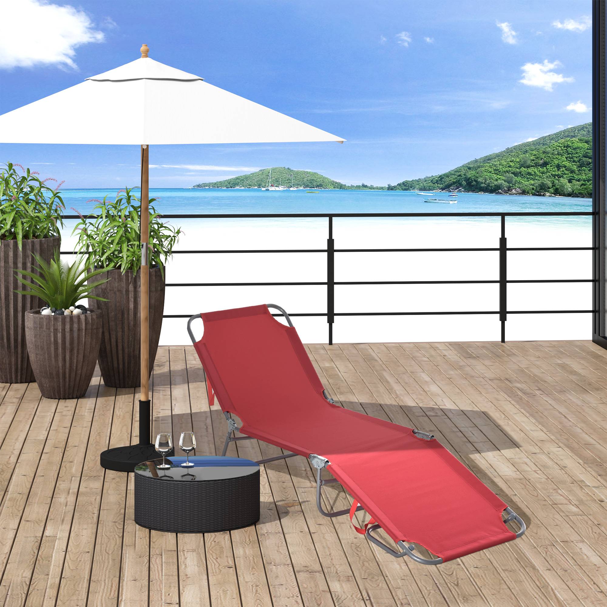 Transat de jardin pliable avec dossier réglable 5 positions, charge maximale 120 kg, pour terrasse, 187 x 55 x 24 cm, bordeaux - Image 4