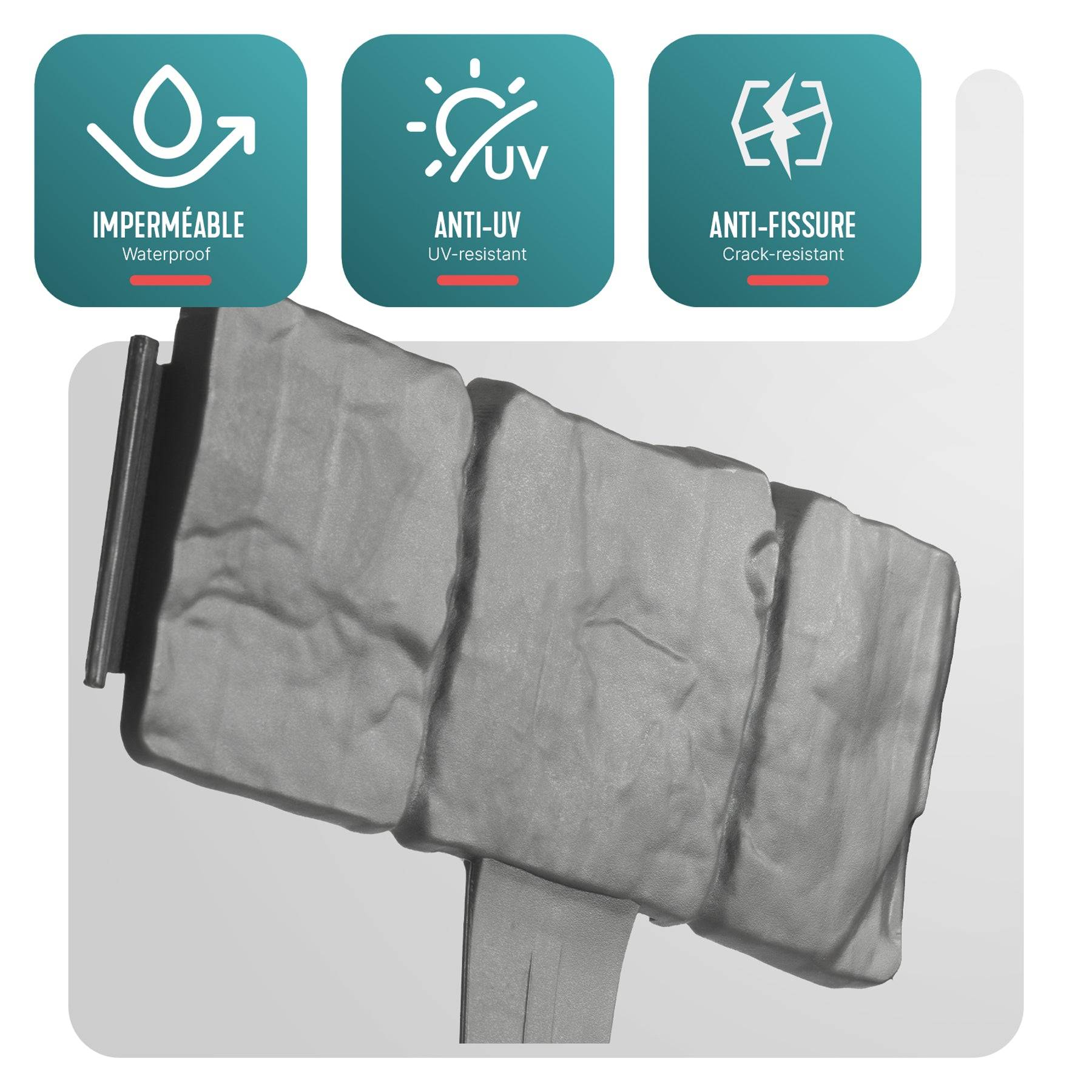 Bordure de jardin imitation pierre 10m gris - Hauteur 23cm - Clôture gazon décorative en PP - Lot de 40 - VOUNOT® - Image 4
