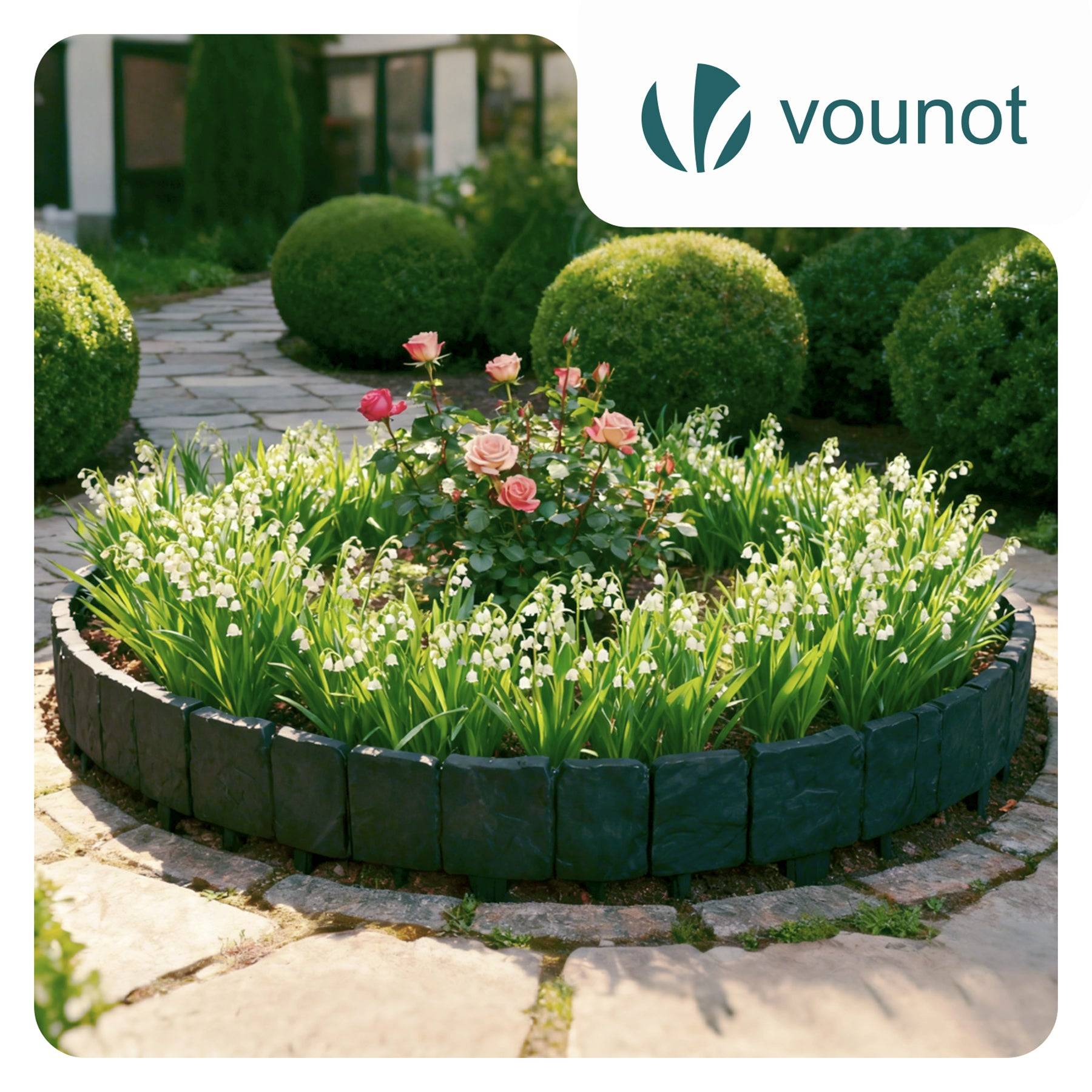 Bordure de jardin imitation pierre 10m gris - Hauteur 23cm - Clôture gazon décorative en PP - Lot de 40 - VOUNOT® - Image 2