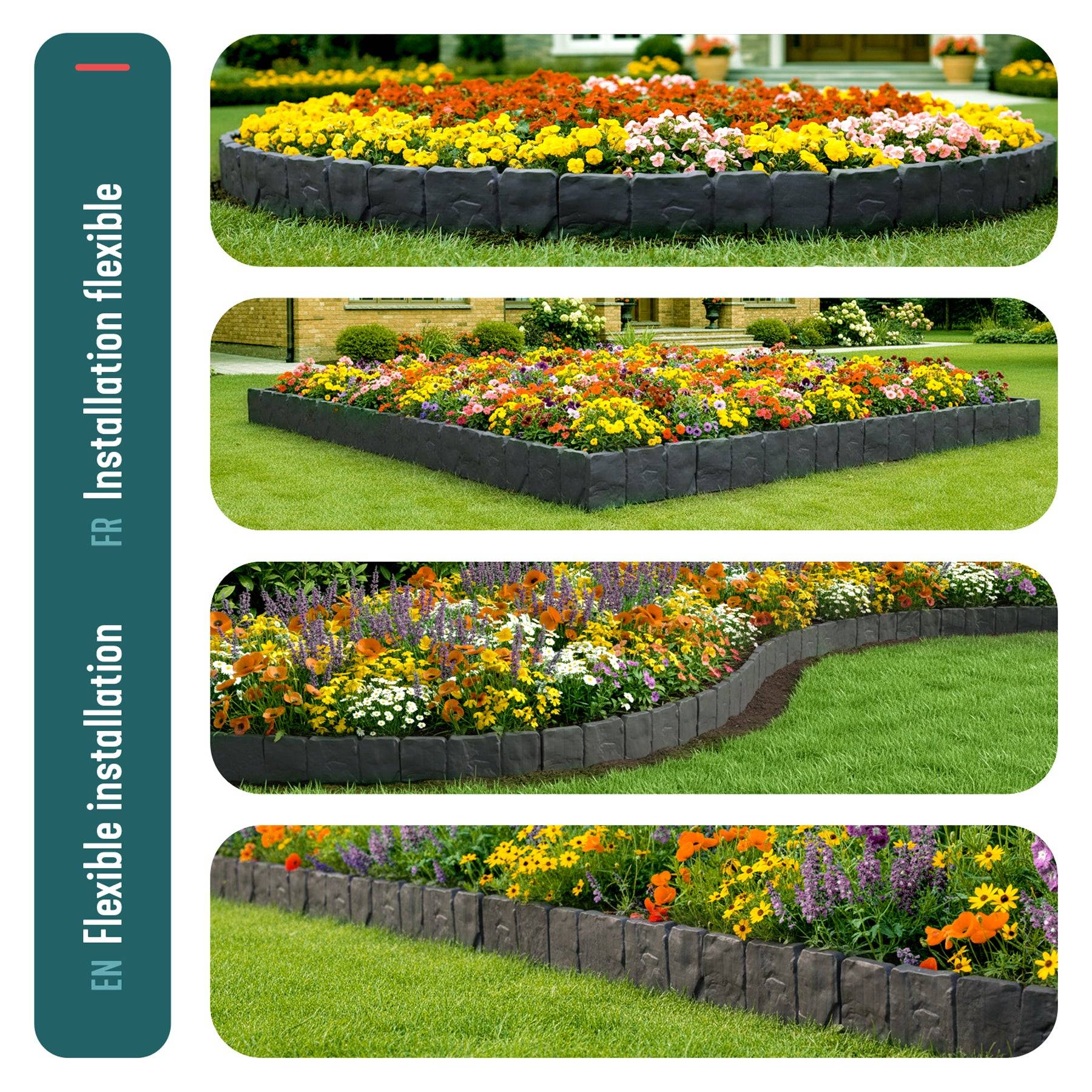 Bordure de jardin imitation pierre 10m gris - Hauteur 23cm - Clôture gazon décorative en PP - Lot de 40 - VOUNOT® - Image 6