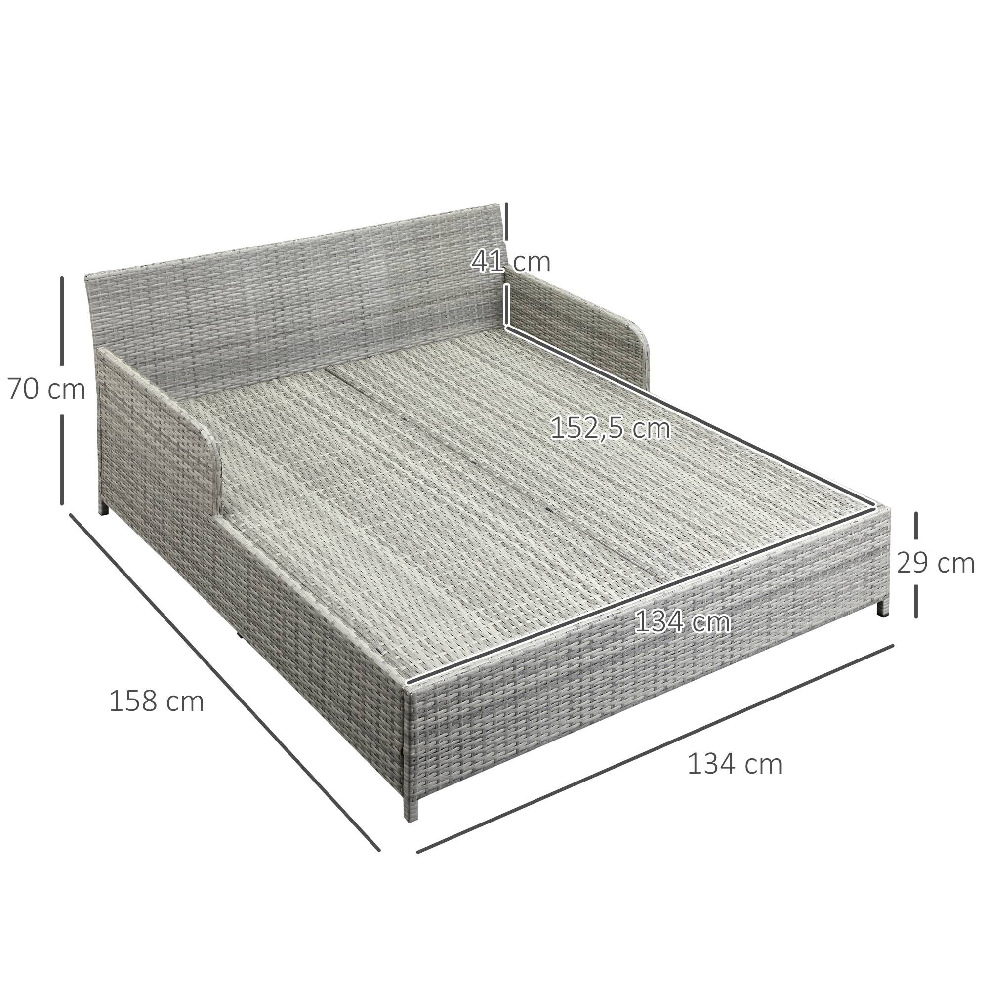 Outsunny - Lit canapé double pour jardin en résine tressée PE avec matelas, accoudoirs et 4 coussins dim. 158L x 134l x 70H cm - gris et beige - Outsunny - Image 3