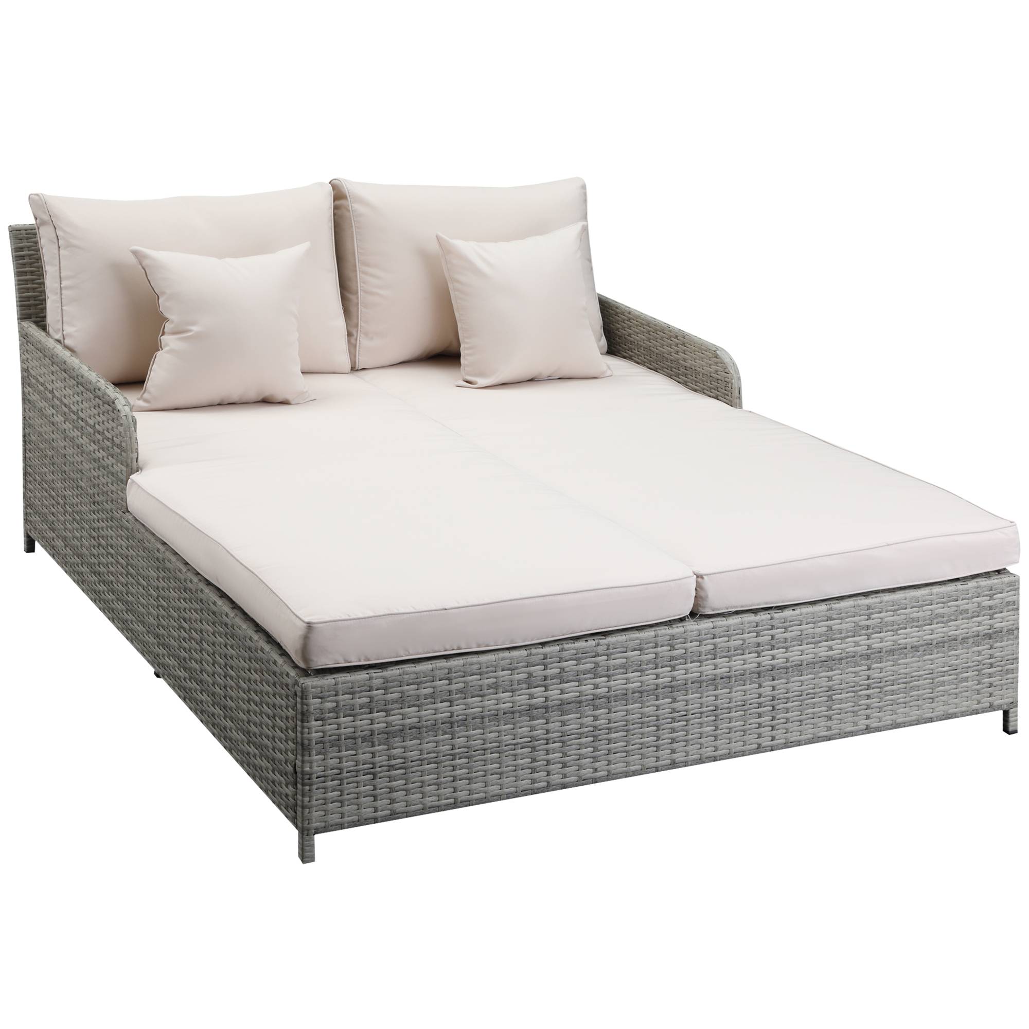 Outsunny - Lit canapé double pour jardin en résine tressée PE avec matelas, accoudoirs et 4 coussins dim. 158L x 134l x 70H cm - gris et beige - Outsunny - Image 1