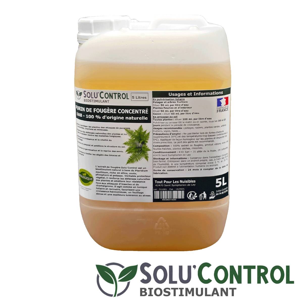 Tout pour les nuisibles - SOLU'CONTROL - Purin de Fougère Solu’Control – 5L Concentré – Biostimulant Naturel – Aide à Se Défendre des Insectes & Maladies Fongiques - Image 3