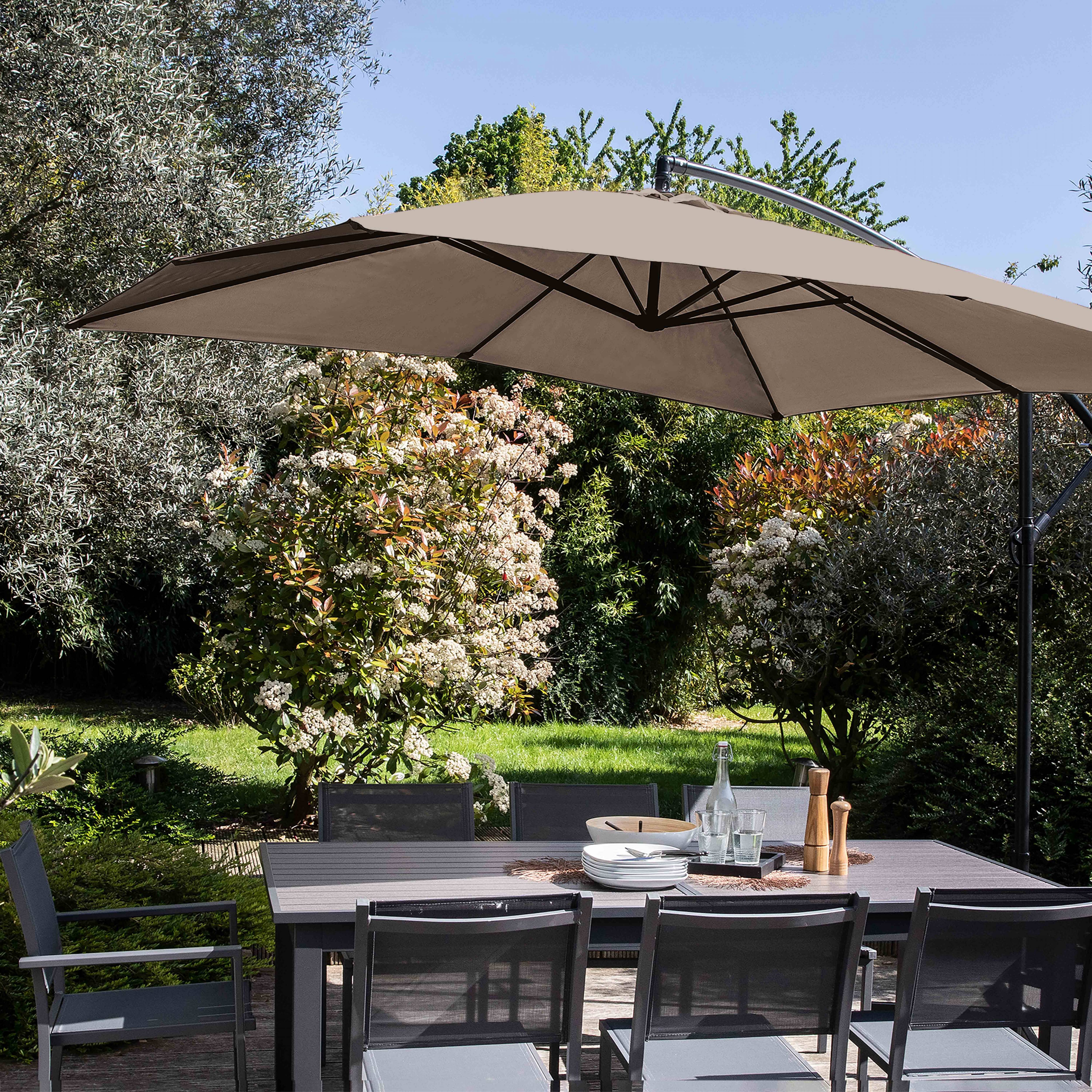 Oviala - Parasol déporté 3x3m et 4 dalles à lestées acier taupe Genova - Oviala - Image 3