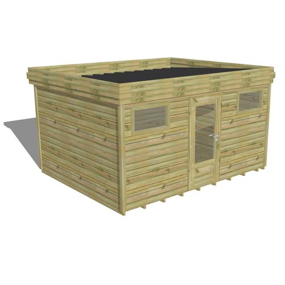 ABRI DE JARDIN bois autoclave 27mm - 4,34x3,44m / 15m2 - Bac acier - Plancher bois - Image 1