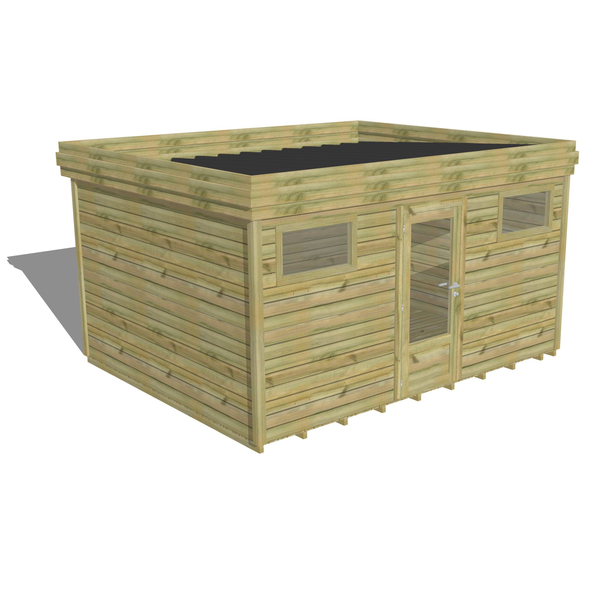 ABRI DE JARDIN bois  autoclave 27mm - 4,34x3,44m / 15m2 - Bac acier - Plancher bois - Image 1