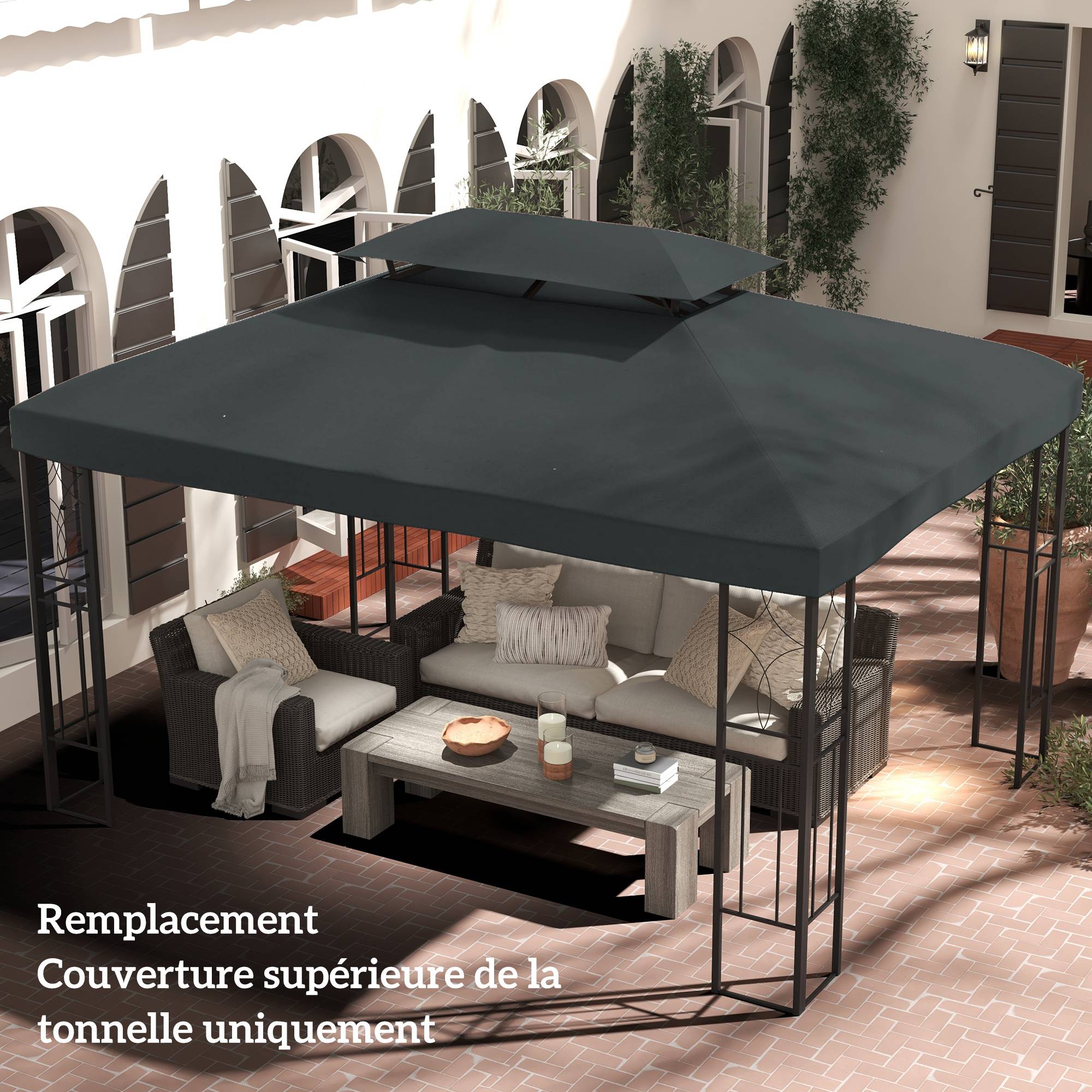 Toile de rechange pour pavillon tonnelle tente 3 x 4 m polyester haute densité 180 g/m² gris - Image 4