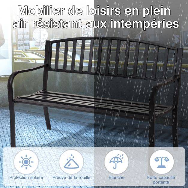 Helloshop26 - Banc de jardin 3 personnes extérieur en acier 127 x 60 x 87 cm noir - Image 2