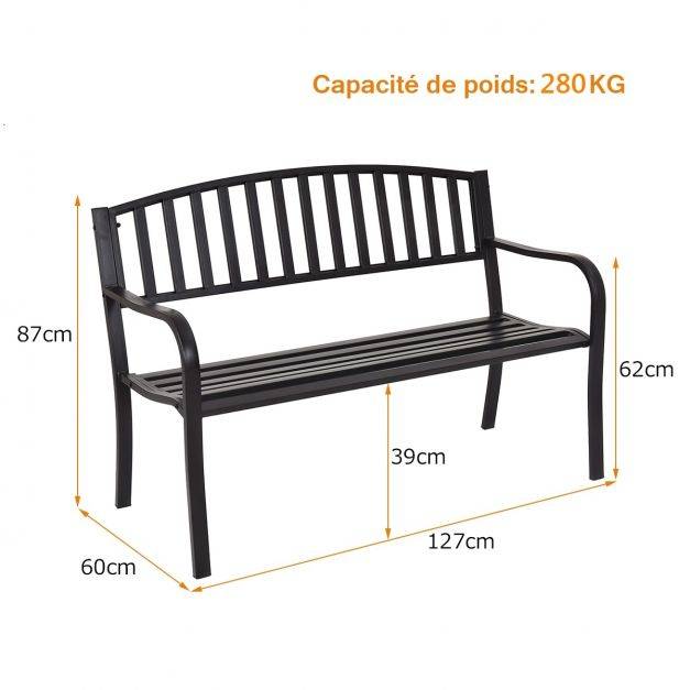 Helloshop26 - Banc de jardin 3 personnes extérieur en acier 127 x 60 x 87 cm noir - Image 3
