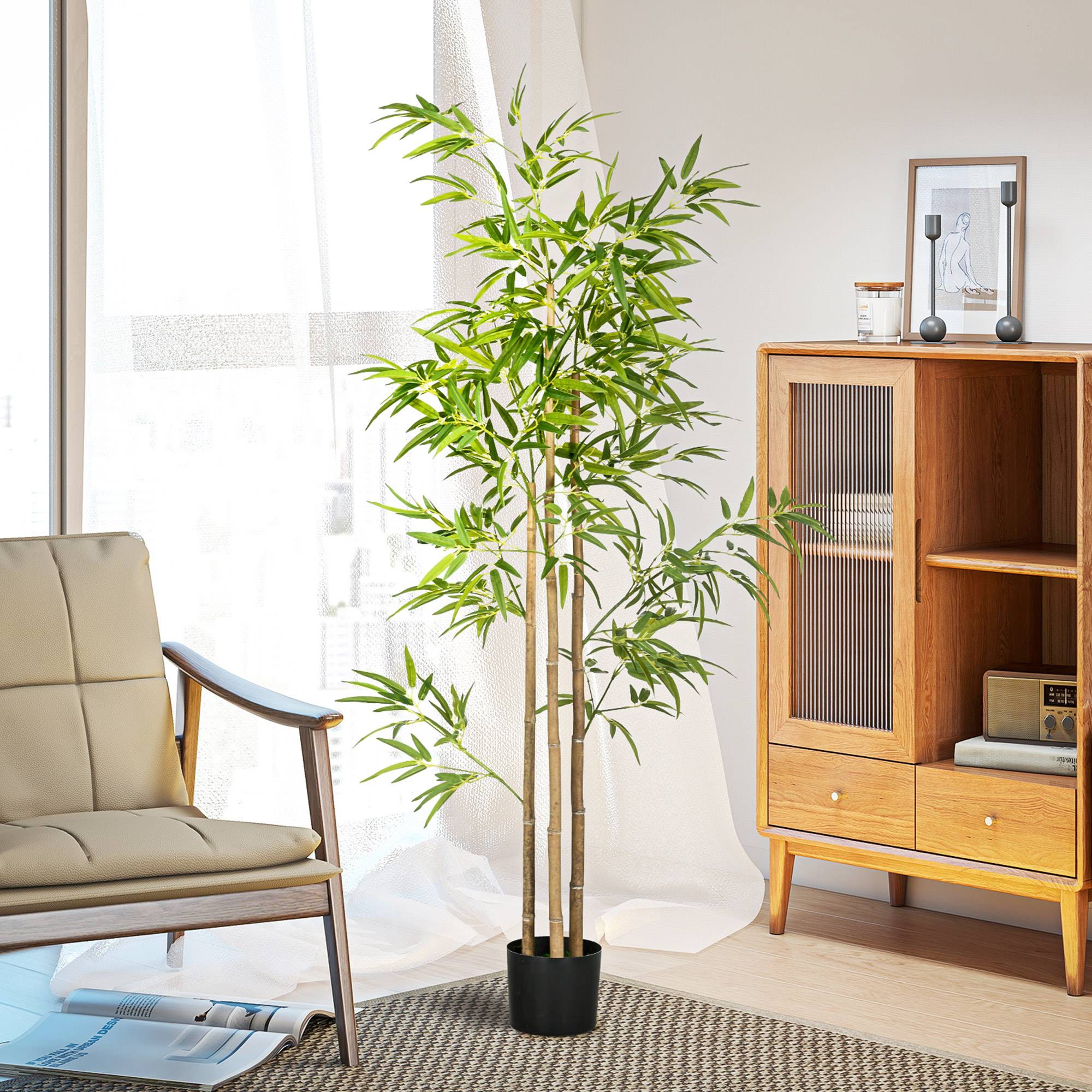 Plante artificielle Bambou arbre artificiel hauteur 180 cm avec pot, décoration interieur, très réaliste - Image 8