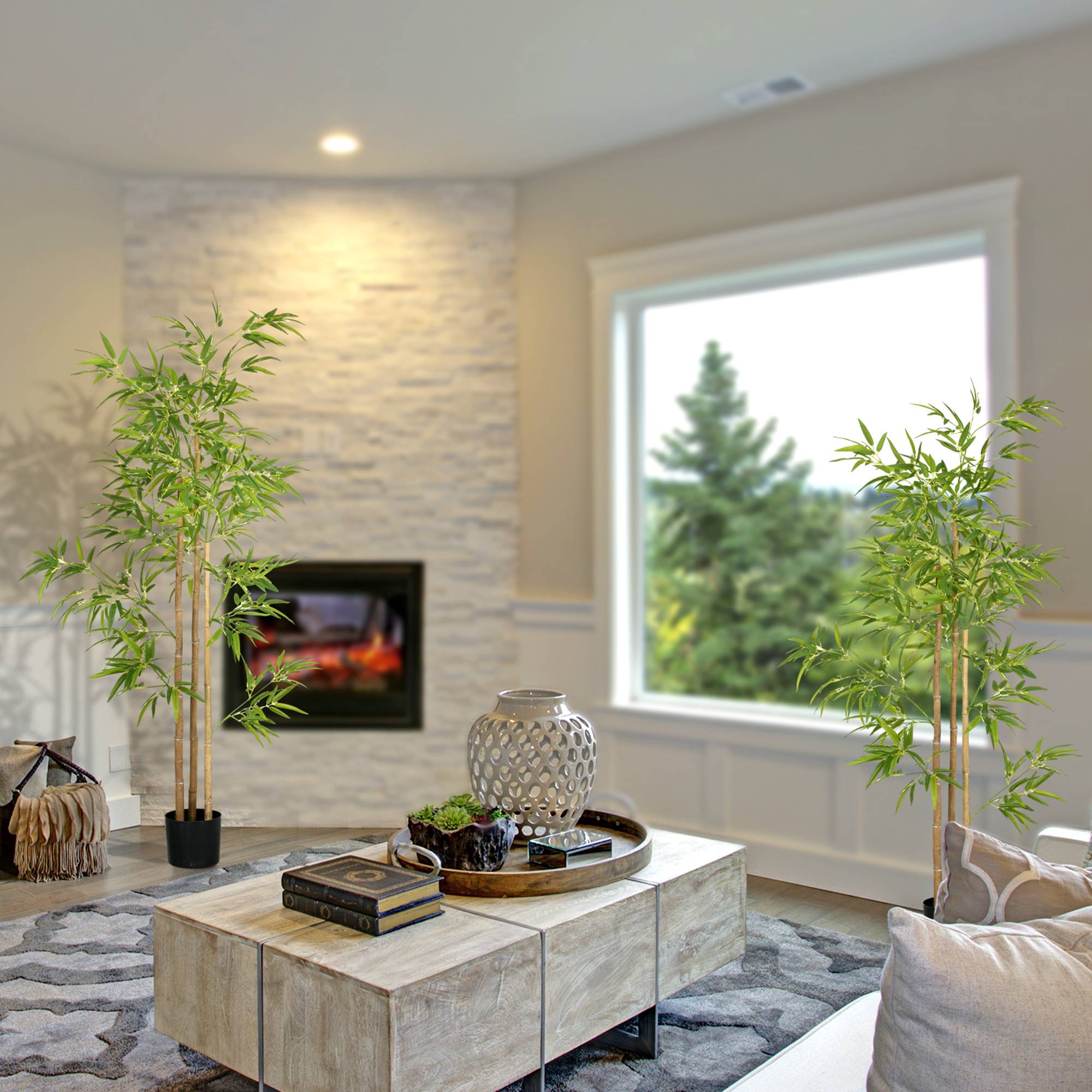 Plante artificielle Bambou arbre artificiel hauteur 180 cm avec pot, décoration interieur, très réaliste - Image 5