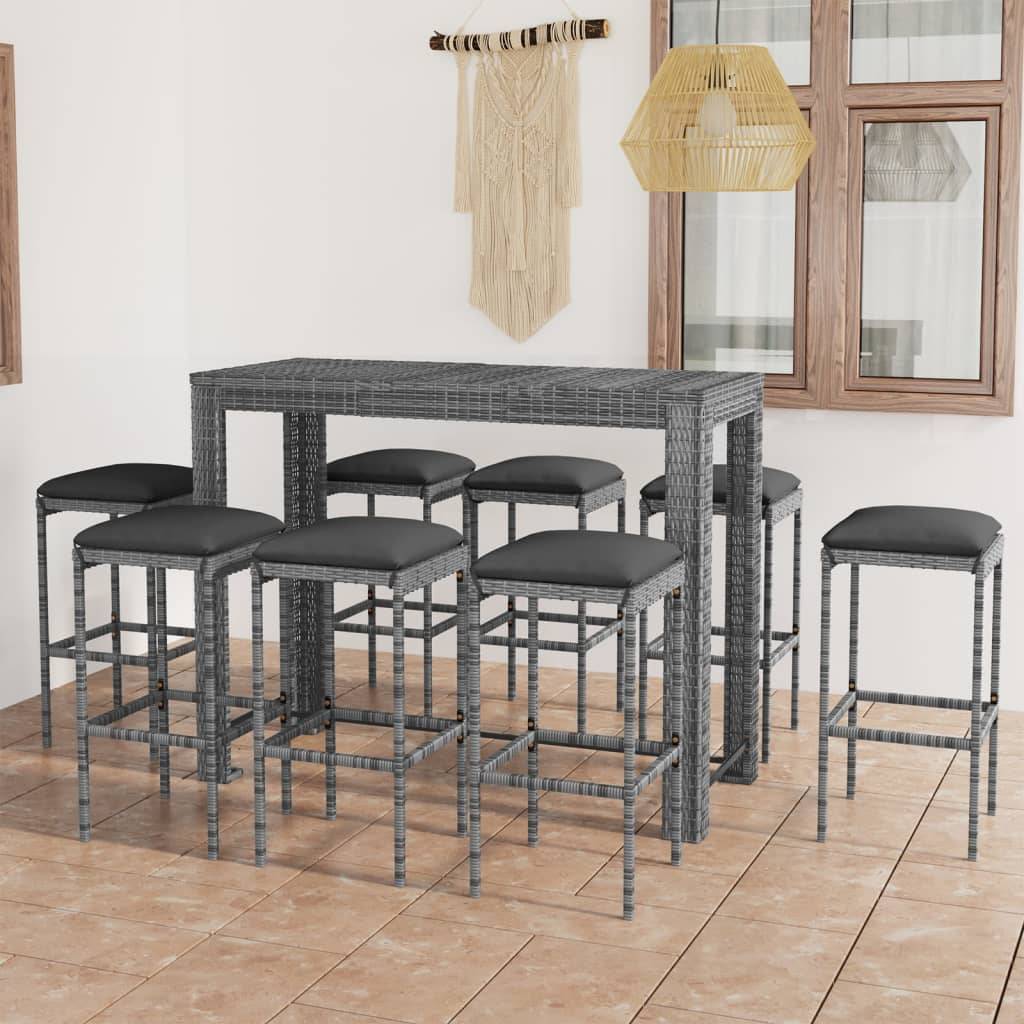 Vidaxl - Ensemble de bar de jardin 9 pcs et coussins Résine tressée Gris vidaXL 3064791 - Image 1