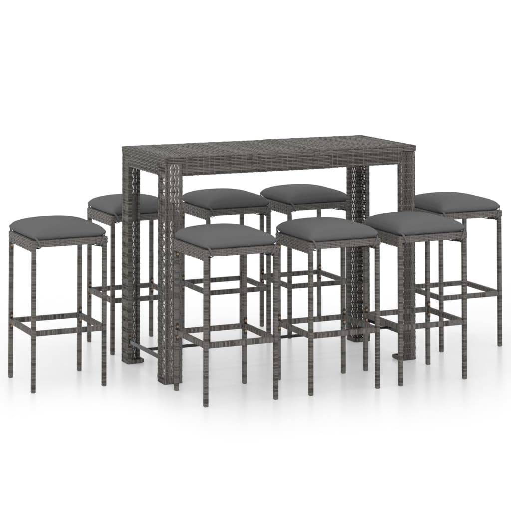 Vidaxl - Ensemble de bar de jardin 9 pcs et coussins Résine tressée Gris vidaXL 3064791 - Image 2