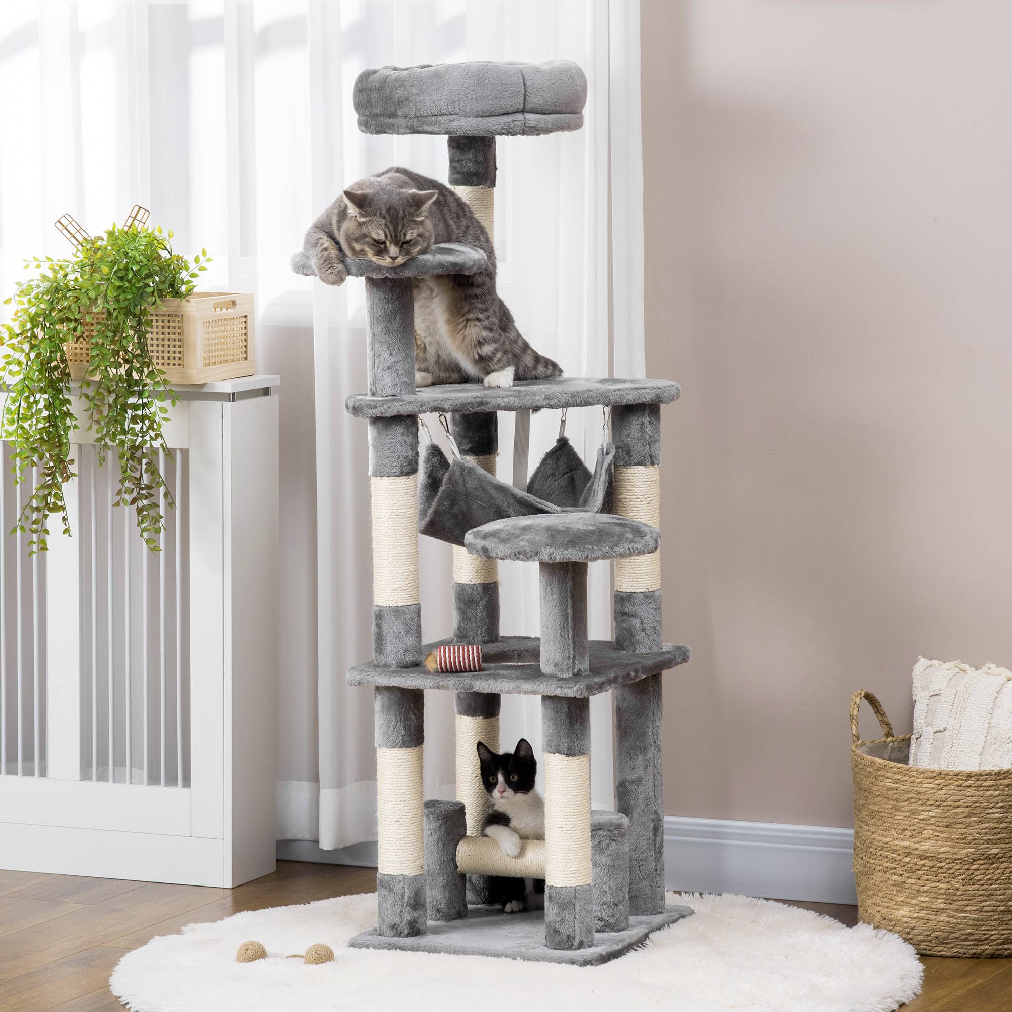 Sans Marque - Arbre à chat, griffoir, tour de jeu, arbre à chat grimpant, hamac, gris, L40 x l40 x H132 cm - Image 2