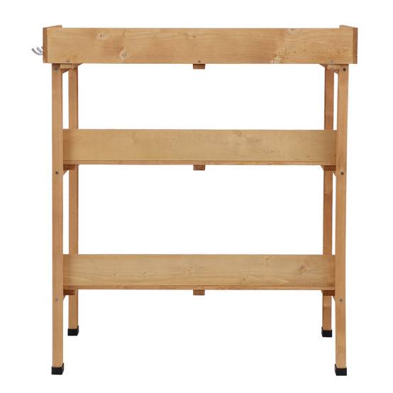 Table de Rempotage en Bois de Sapin Pré-Huilé, Plateau Acier Galvanisé, 2 Étagères et 3 Crochets - Image 9