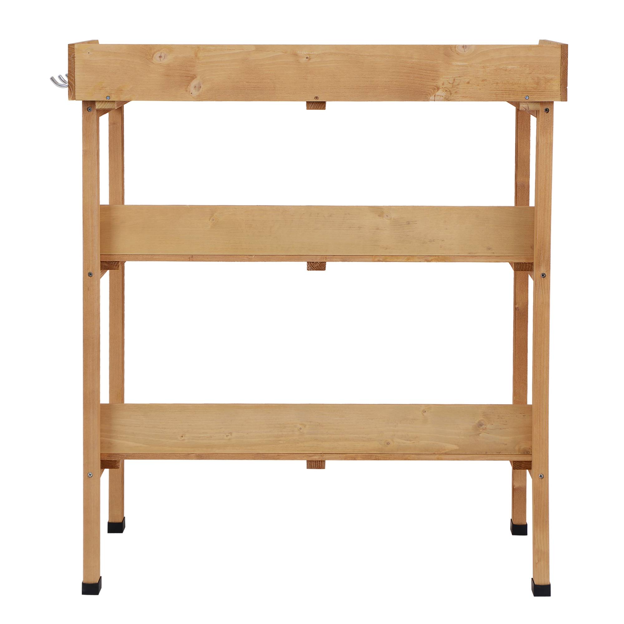 Table de Rempotage en Bois de Sapin Pré-Huilé, Plateau Acier Galvanisé, 2 Étagères et 3 Crochets - Image 9