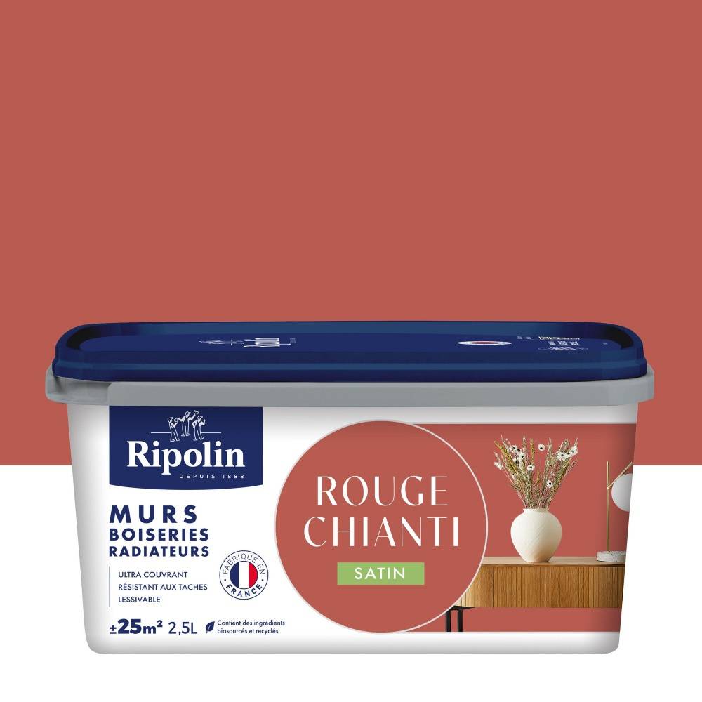 Ripolin - Peinture intérieur mur/boiserie/radiateur satiné, RIPOLIN, rouge chianti, 2.5 litres - Image 1