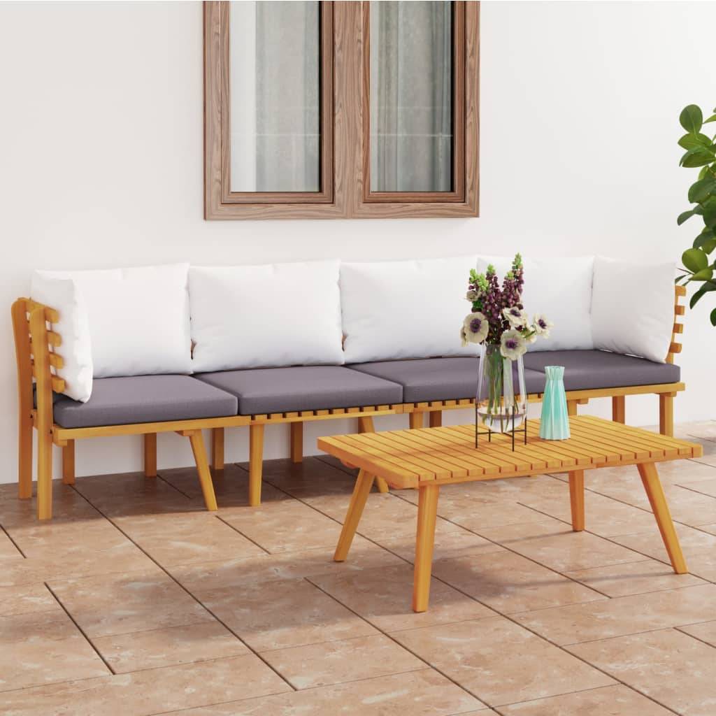 ComfortXL - Canapé de Jardin 4p Bois d'Acacia Modulable Design à Lattes Coussins Gris – ComfortXL Outdoor Living - Image 1