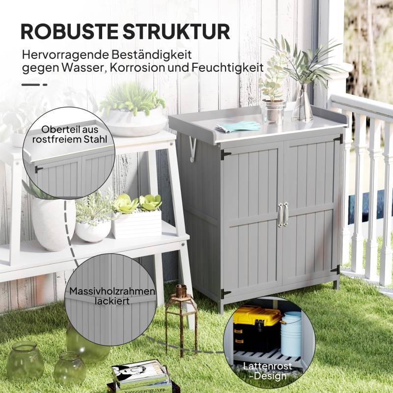 Armoire de jardin en bois et acier inoxydable pour extérieur rangement outils 74x43x88cm Gris - ComfortXL Outdoor Living - Image 7