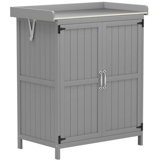 Armoire de jardin en bois et acier inoxydable pour extérieur rangement outils 74x43x88cm Gris - ComfortXL Outdoor Living - Image 2