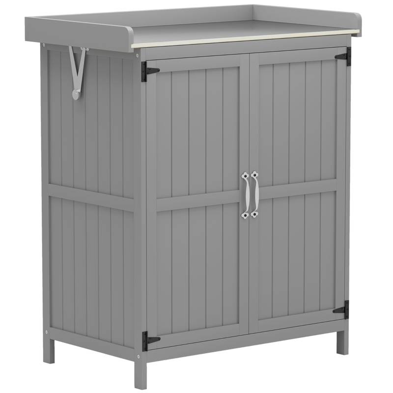 Armoire de jardin en bois et acier inoxydable pour extérieur rangement outils 74x43x88cm Gris - ComfortXL Outdoor Living - Image 2