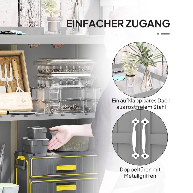 Armoire de jardin en bois et acier inoxydable pour extérieur rangement outils 74x43x88cm Gris - ComfortXL Outdoor Living - Image 5