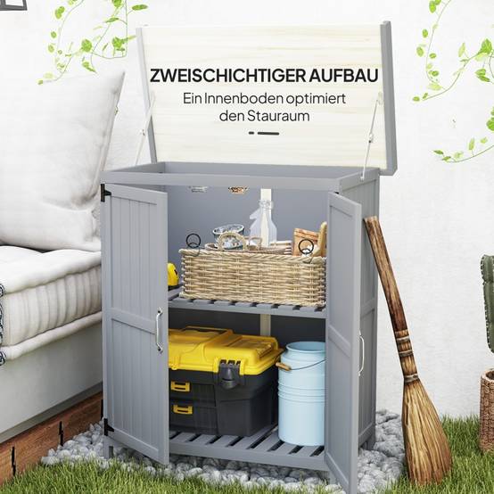 Armoire de jardin en bois et acier inoxydable pour extérieur rangement outils 74x43x88cm Gris - ComfortXL Outdoor Living - Image 6