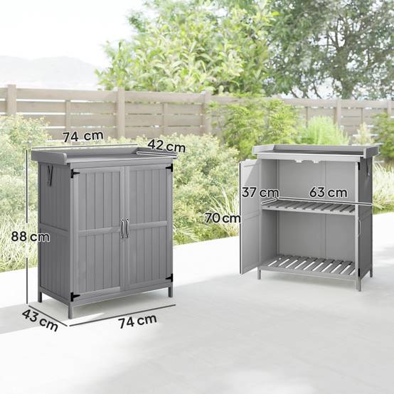 Armoire de jardin en bois et acier inoxydable pour extérieur rangement outils 74x43x88cm Gris - ComfortXL Outdoor Living - Image 3