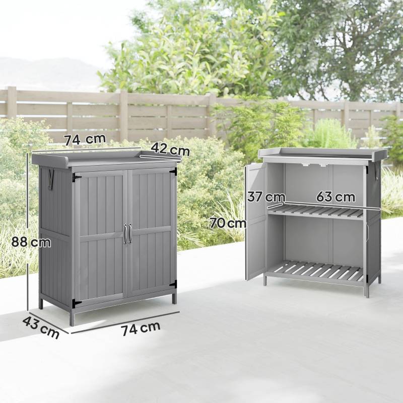 Armoire de jardin en bois et acier inoxydable pour extérieur rangement outils 74x43x88cm Gris - ComfortXL Outdoor Living - Image 3