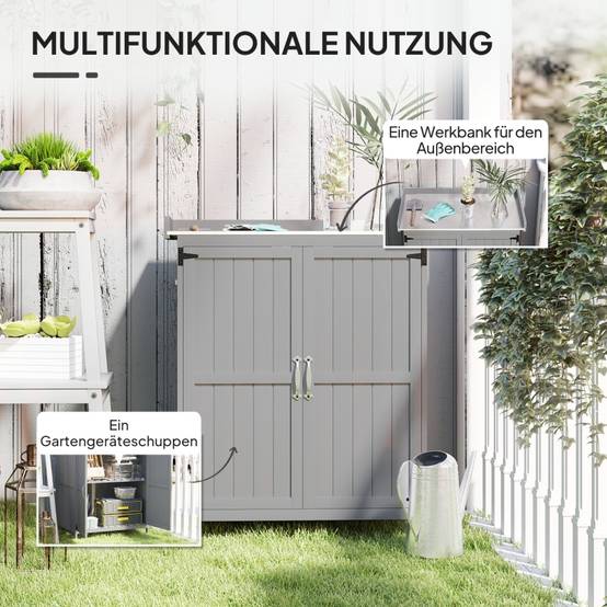 Armoire de jardin en bois et acier inoxydable pour extérieur rangement outils 74x43x88cm Gris - ComfortXL Outdoor Living - Image 4