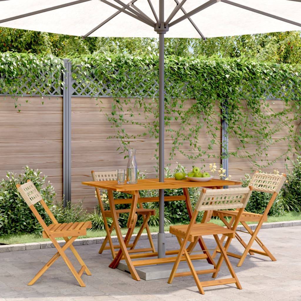Lot de 4 Chaises de Balcon Pliantes en Poly Rotin et Bois d'Acacia pour Extérieur Beige – ComfortXL Outdoor Living - Image 1