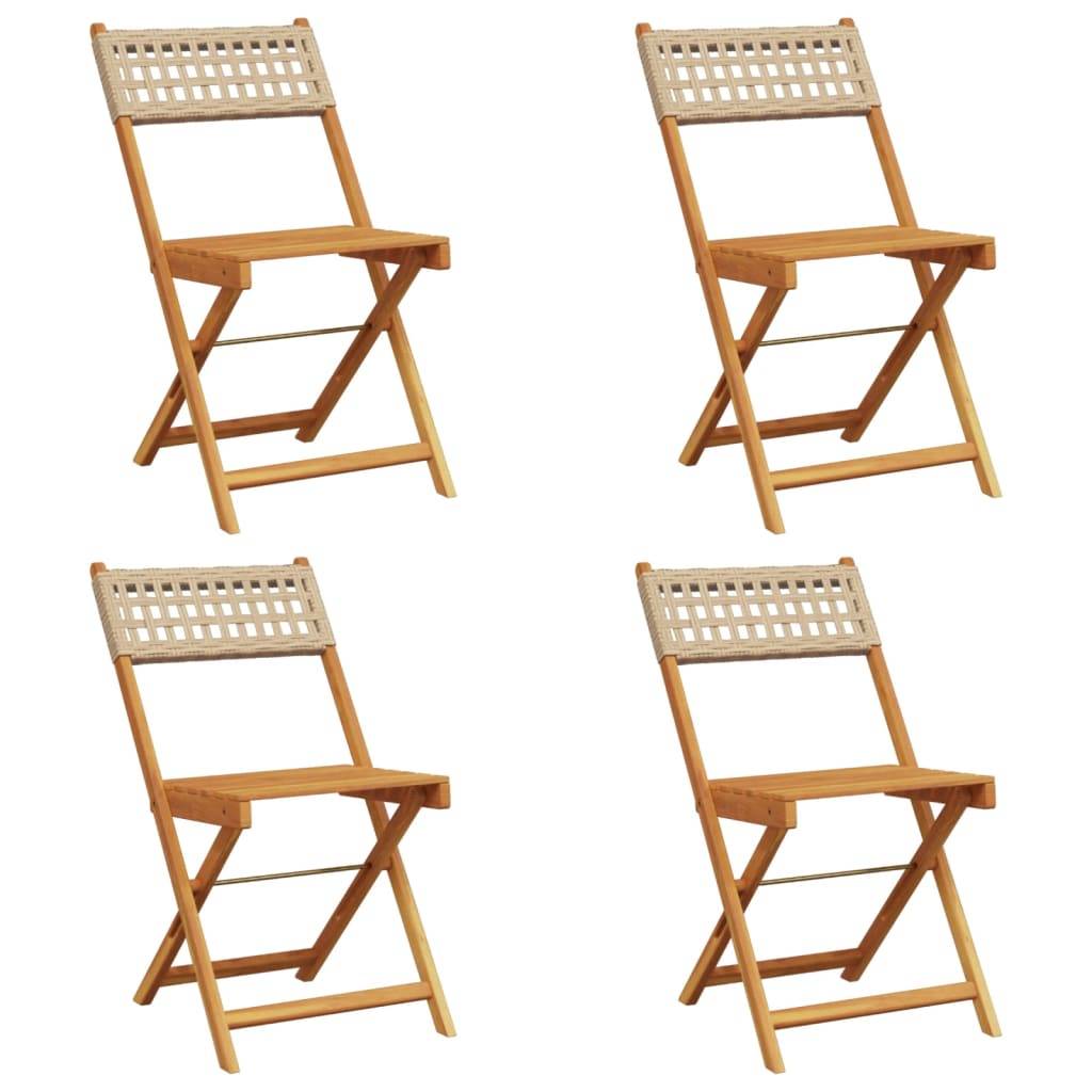 Lot de 4 Chaises de Balcon Pliantes en Poly Rotin et Bois d'Acacia pour Extérieur Beige – ComfortXL Outdoor Living - Image 2