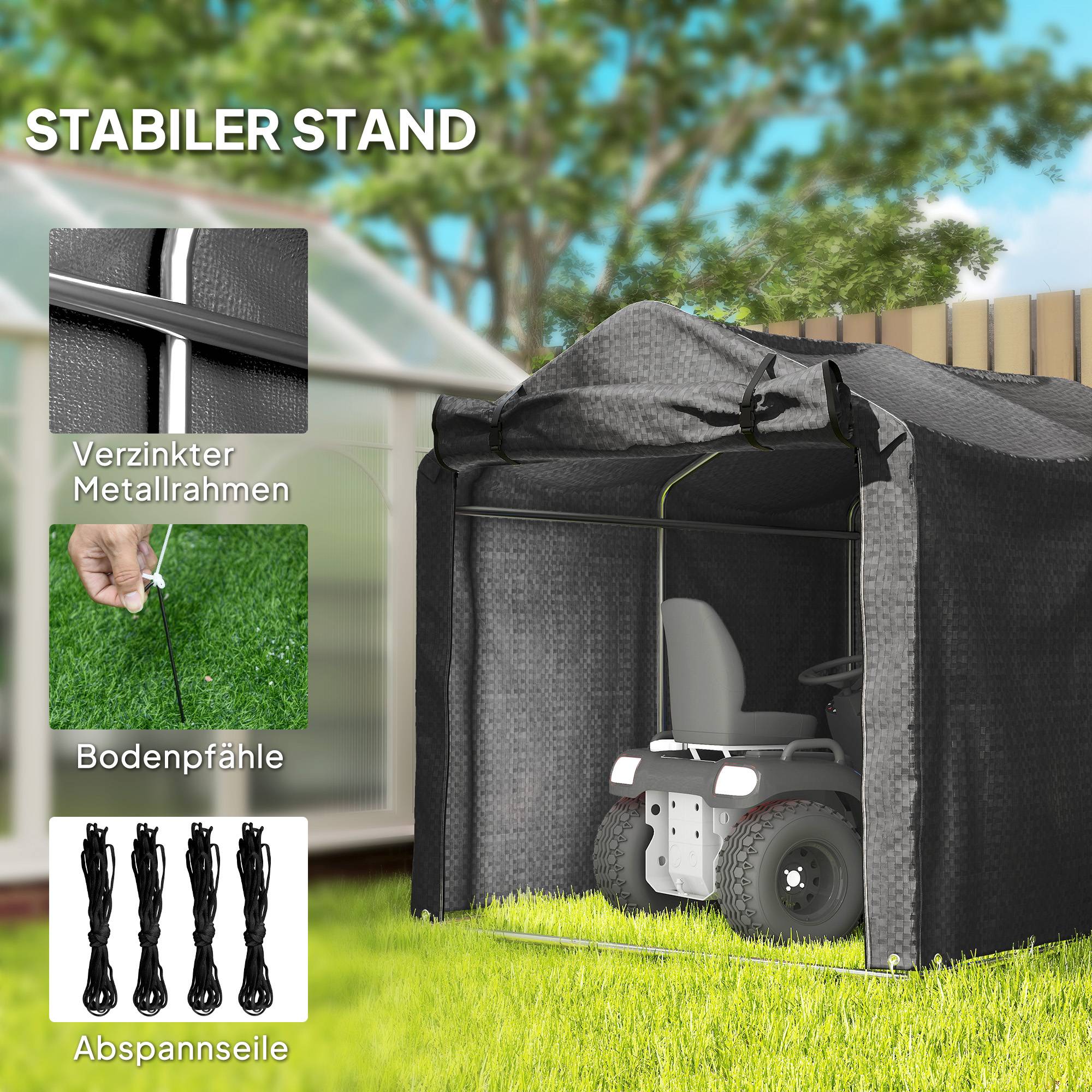 Abri tente garage étanche avec porte, résistant UV,220x157x165cm, noir - Image 7