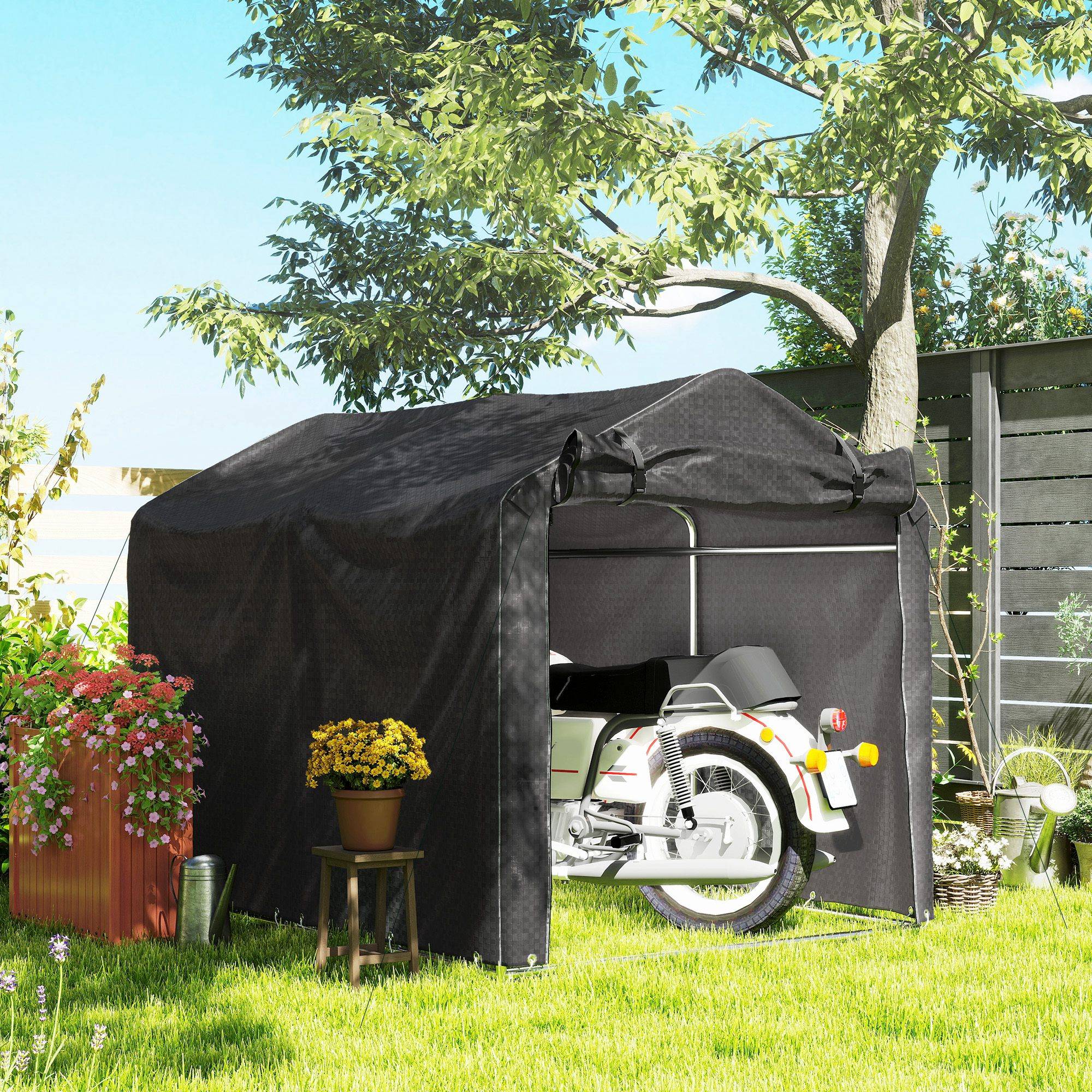 Abri tente garage étanche avec porte, résistant UV,220x157x165cm, noir - Image 3
