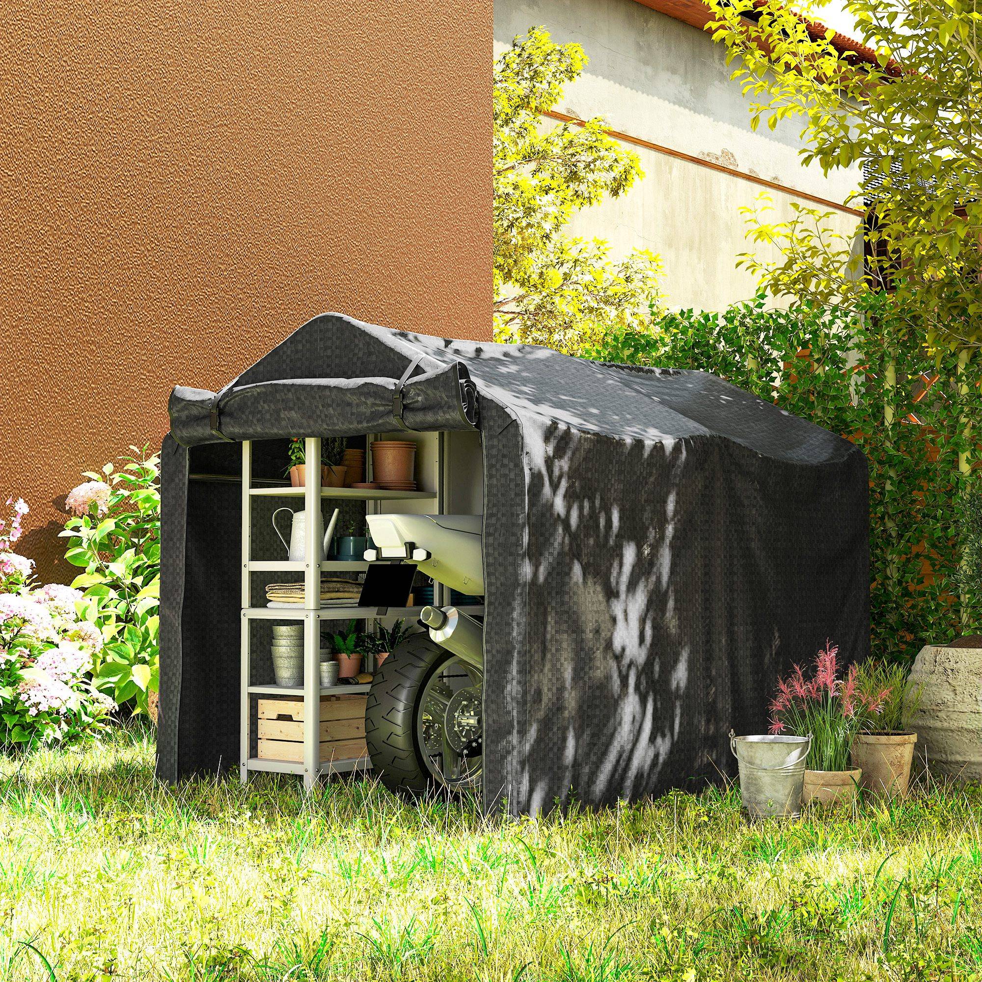 Abri tente garage étanche avec porte, résistant UV,220x157x165cm, noir - Image 9