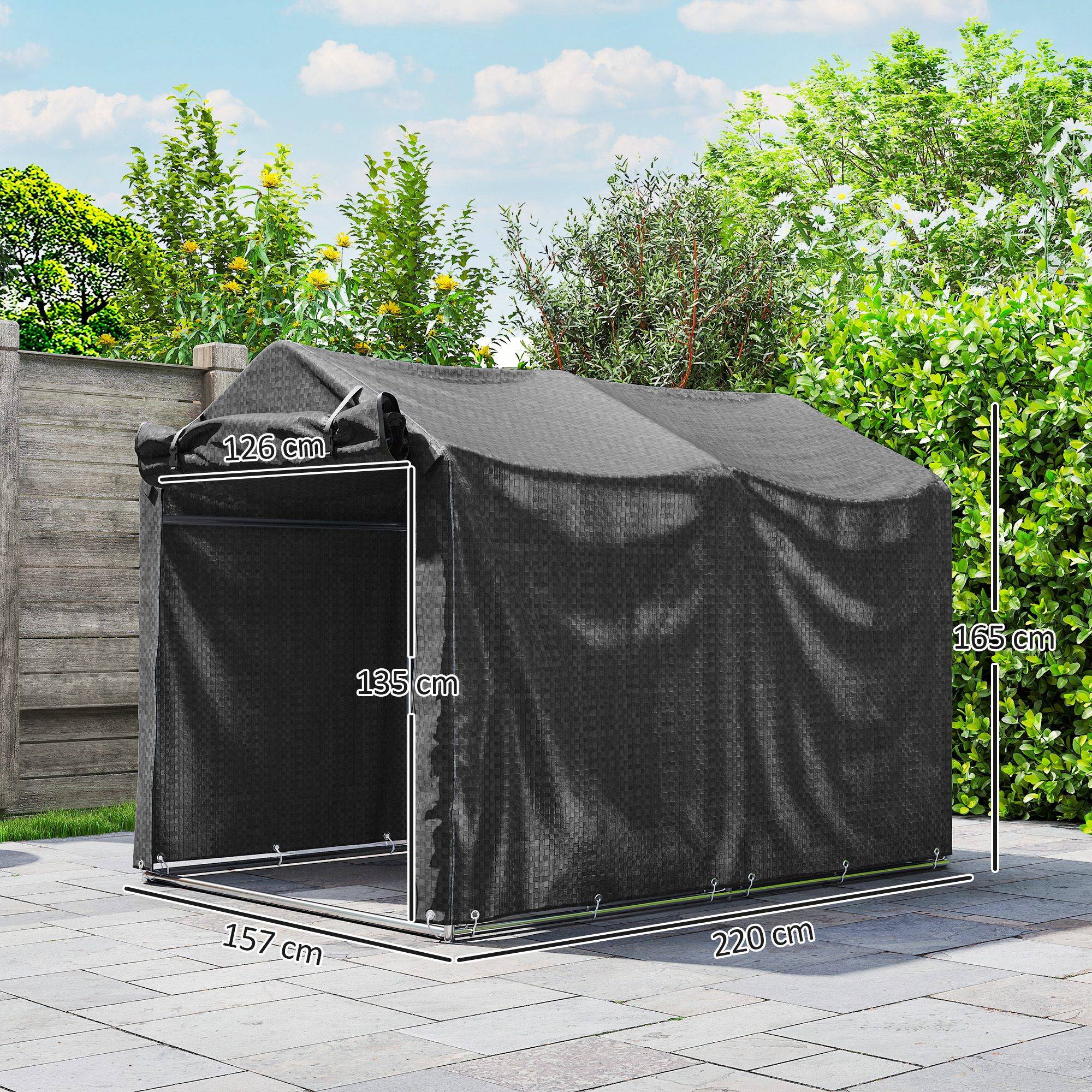 Abri tente garage étanche avec porte, résistant UV,220x157x165cm, noir - Image 5