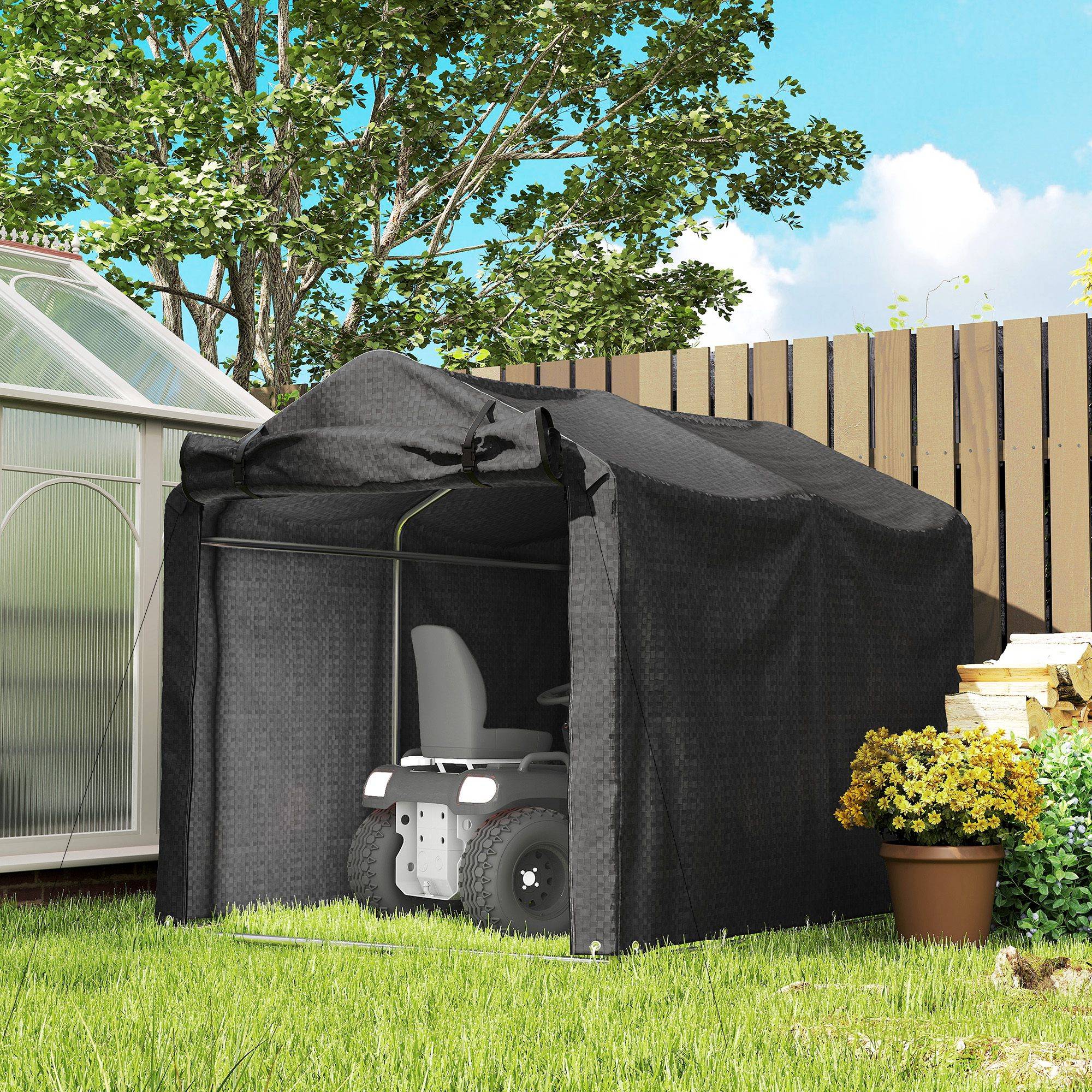 Abri tente garage étanche avec porte, résistant UV,220x157x165cm, noir - Image 4