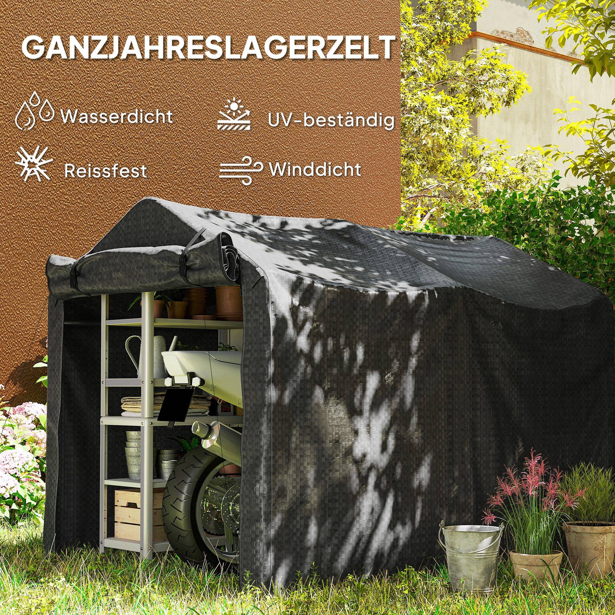 Abri tente garage étanche avec porte, résistant UV,220x157x165cm, noir - Image 6