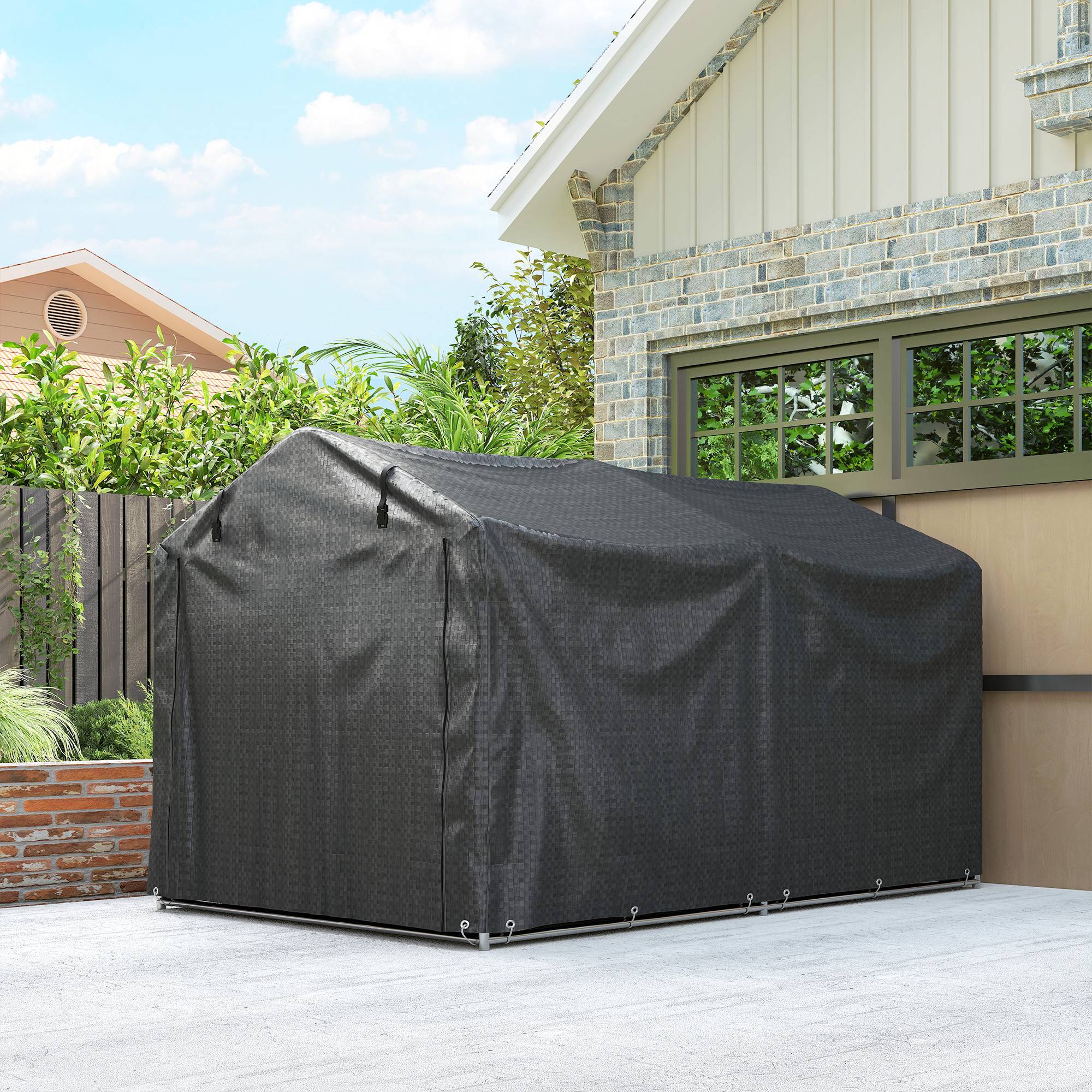 Abri tente garage étanche avec porte, résistant UV,220x157x165cm, noir - Image 10