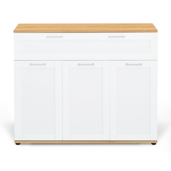 Buffet 100 cm VITO 3 portes et 1 tiroir blanc et plateau bois - Image 3