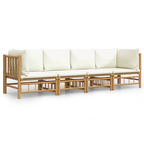 ComfortXL - Ensemble Canapé Jardin Bambou 4 pcs Coussins Crème Modulaire – ComfortXL Outdoor Living - Image 2