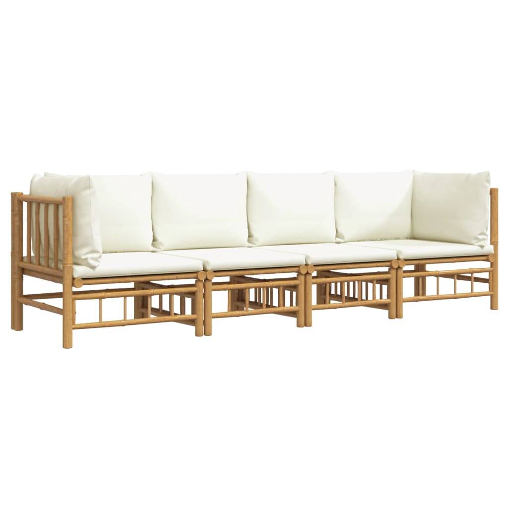 ComfortXL - Ensemble Canapé Jardin Bambou 4 pcs Coussins Crème Modulaire – ComfortXL Outdoor Living - Image 3