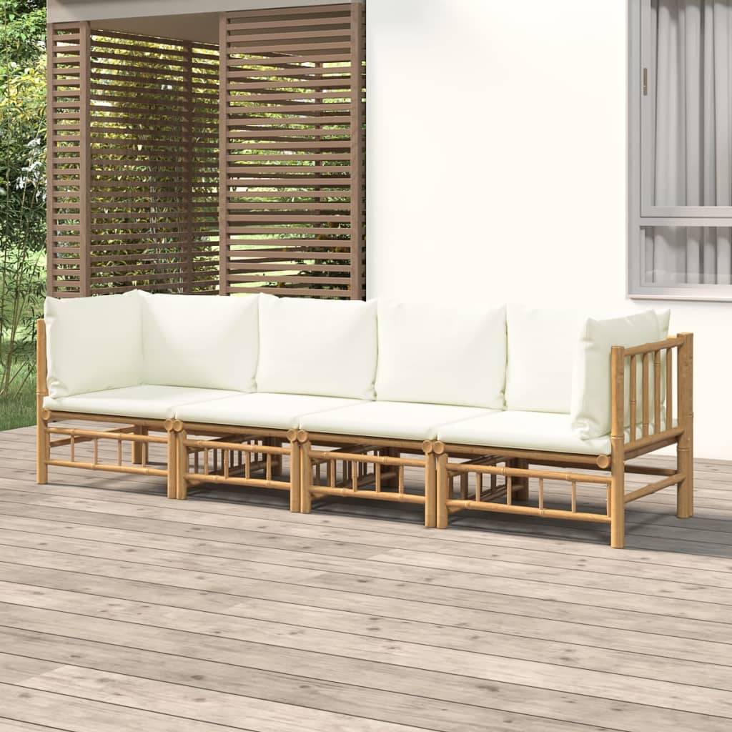 ComfortXL - Ensemble Canapé Jardin Bambou 4 pcs Coussins Crème Modulaire – ComfortXL Outdoor Living - Image 1